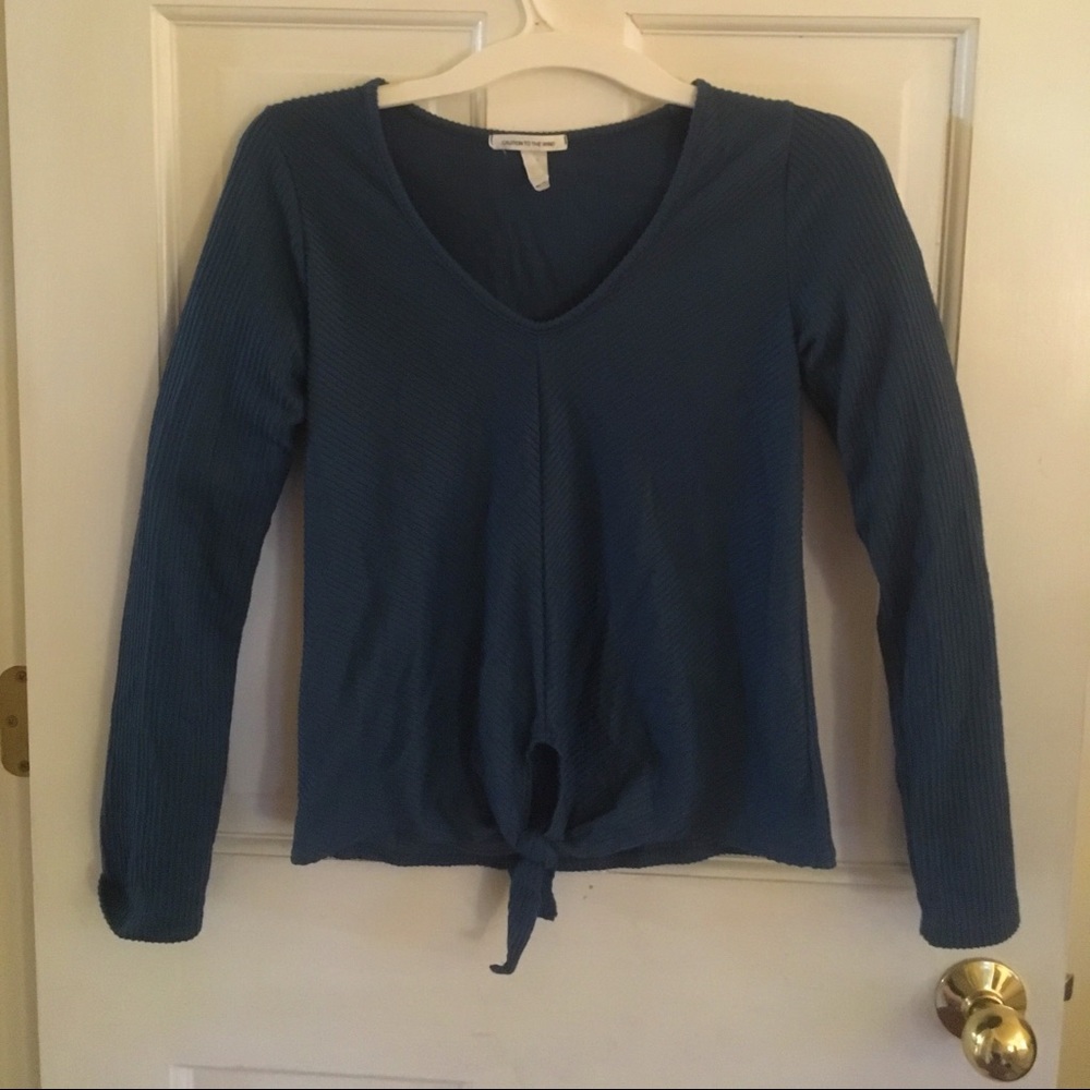 Deep Aqua Blue Front Tie Shirt